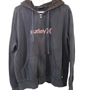 Vintage Y2K Hurley Full Zip Hoodie XL Skater Faded Fray Grunge Sweatshirt 2000s